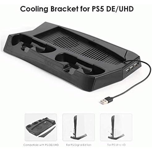 Multifunctional Cooling Stand with Discs Slot and Controller Charging Adapter for PS5 and PS5 DE