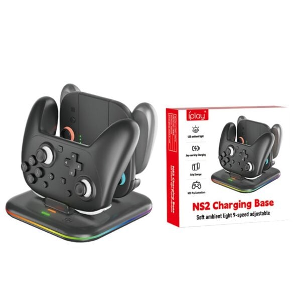 Dual-Function Square Charging Base With LED Light for PRO Controller and Left & Right Hand Grip Charging Base For Switch2