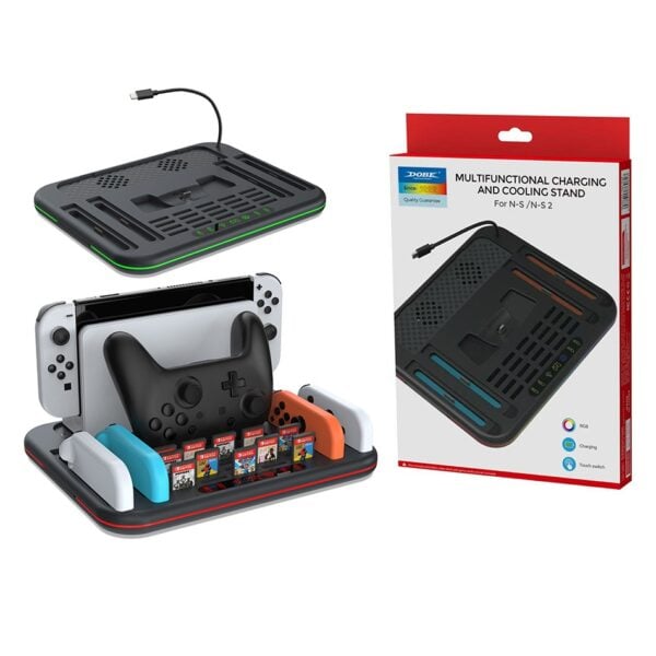 DOBE Multi-Functional Charging Dock Station with Cooling Fan 20 Game Slots and RGB Lighting TNS-51126 for NS/NS2